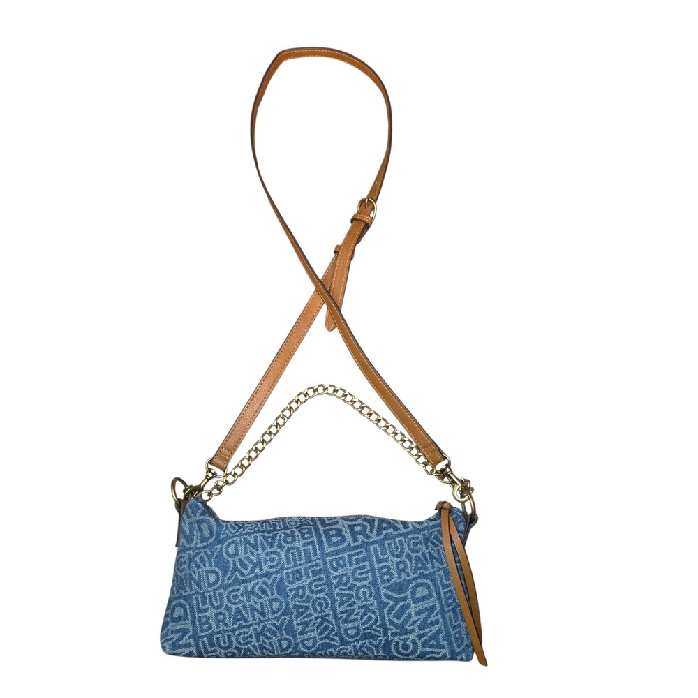 Lucky Brand Zena Double Strap Crossbody Bag Womens Small Blue White Denim Logo